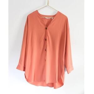 Soft Surroundings Orange 3/4 Sleeve Button Down Blouse